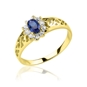 Złoty Pierścionek z Cyrkoniami i Szafirem