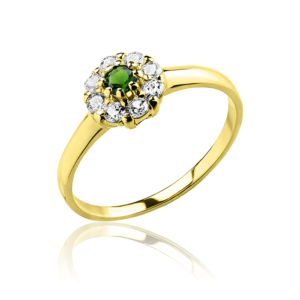 Złoty Pierścionek z Cyrkoniami i Szmaragdem