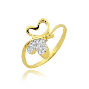 Złoty Pierścionek Serca z Cyrkoniami