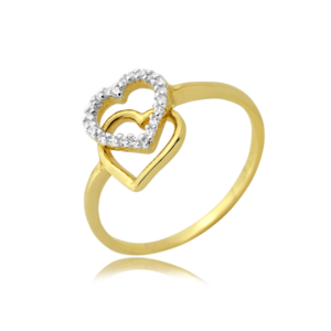 Złoty Pierścionek Serca z Cyrkoniami