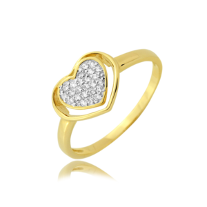 Złoty Pierścionek Serce z Cyrkoniami